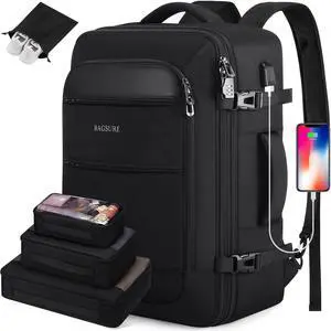 Bagsure Travel Backpack 42L Flight Approved Carry On Backpack, Expandable Laptop Backpack with Packing Cubes & Shoe Pocket, Water Resistant Luggage Daypack for Men Women Business Weekender Bag