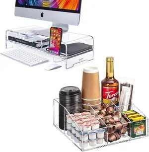 BEYGORM Acrylic Monitor Stand Riser, Acrylic Coffee Bar Station Organizer for Countertop