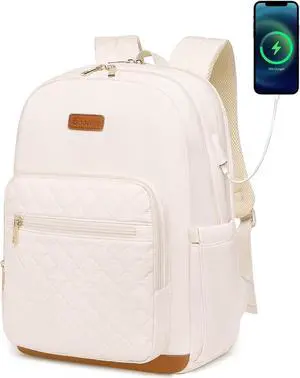 Laptop Backpack for Women, Fits 15.6 inch Travel Backpack with USB Charging Port, Stylish Quilted Work Business Computer Bag