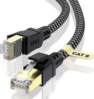 CABNEER Cat 8 Ethernet Cable 40FT, High-Speed Braided Internet Cable Network Cord with Gold Plated RJ45 Connector 40Gbps 2000Mhz Heavy Duty LAN Cable Shielded Indoor