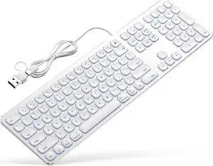 White Aluminum Backlit Keyboard for Apple Mac OS,Plug-N-Play, USB-A/USB-C Wired Keyboard with Numeric Keypad for iMac/Mac Mini or MacBook Laptop