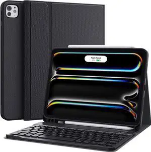 CHESONA for iPad Pro 11 Inch (M4) 2024 Case with Keyboard, Magnetic Detachable Keyboard, Precise Cutouts Case with Pencil Holder, Rechargeable Wireless Folio Keyboard Case for iPad Pro 11'', Black