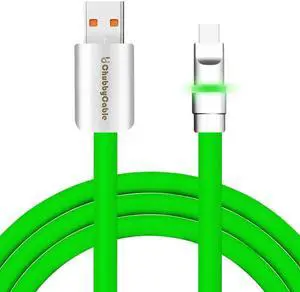 chubbycable Neon Chubby - Fast Charge Cable with Smart Light RGB Color Gradual Light Up LED USB Charging Cable, Green, USB-A to Type-C, 13.1 FT