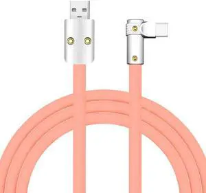 chubbycable FlexElbow Pro - 90deg Design 100W Fast Charge Cable Ultra-Thick Silicone Right Angle USB C Cable Universal Phone Tablets Charging Cord, Pink, USB-A to Type-C, 16.4FT
