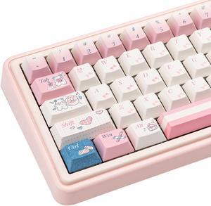 COOMICKEY PBT Keycaps, Dye-Sub Cherry Profile Custom Keycaps, 150 Full Keys Cute Pink White Keycaps with Key Puller for Cherry Gateron MX Switches Mechanical Gaming Keyboard