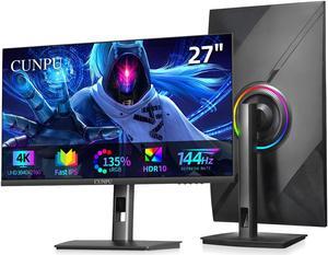 CUNPU 27 Inch 4K 144Hz Gaming Monitor, UHD 3840x2160 Fast IPS Panel PC Monitor, 1ms GTG, HDR10, 99% DCI-P3, Freesync & G-sync, Height/Pivot/Tilt/Swivel Adjustment, Built-in Speaker, HDMI,DisplayPort