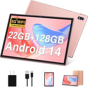 DEERTiME Tablet Android 14 Tablets 10.1 inch with 22GB RAM 128GB ROM, Octa-Core Processor 8000mAh TF 1TB, G+G HD IPS Display Tableta, Dual Camera, Widevine L1 Bluetooth GPS Tablet PC (Rose Gold)