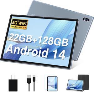 DEERTiME Tablet Android 14 Tablets 10.1 inch with 22GB RAM 128GB ROM, Octa-Core Processor 8000mAh TF 1TB, G+G HD IPS Display Tableta, Dual Camera, Widevine L1 Bluetooth GPS Tablet PC (Gray)