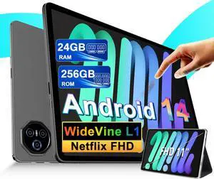Dghrti 11 inch Tablet, Android 14 Tablets with 24(8+16)GB RAM+256GB ROM(2TB TF), Octa-Core 2.0GHz, 8000mAh Battery, (5+13)MP Camera, Supports Widevine L1, 5G WIFI, GPS, BT5.0, Tablet with Case -Gray