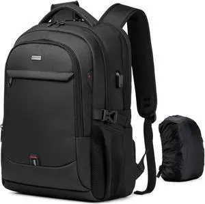 DUSLANG 17 Inch Laptop Backpack for Travel with Backpack Rain Cover College Backpack for Men Laptop Bag with USB Charging Port,Black