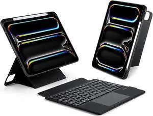 DUX DUCIS Tablet Keyboard Case, iPad Tablet Case with Keyboard, Multi-Touch Trackpad and Pencil Holder, 7 Color Backlit Wireless Detachable Magnetic Folio Cover (Black-iPad Pro 11 (2024))