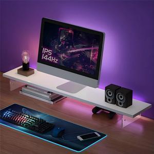 Monitor Stand Riser, Adjustable Height Computer Stand, Wooden, Acrylic Monitor Stand with LED Light Perfect Desktop Stands Organizer for Laptop Computer/TV/PC/Printers (White, 7.88x31.5in)
