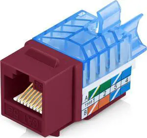 Everest 45deg Angled CAT5e Keystone Jack in Red - Slim Profile, UTP RJ45 Female Ethernet Connector - Compatible with 45deg Angled Speed Termination Tool - 45Term - 50-Pack