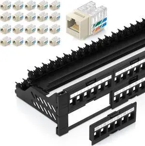 Everest Media Solutions Bundle  2 Items: 48-Port Keystone Patch Panel + 20 Pack of RJ45 CAT6 Keystone Jacks - Ivory