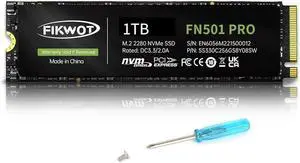 Fikwot FN501 Pro 1TB NVMe SSD - M.2 2280 PCIe Gen3 x4 Internal Solid State Drive with Graphene Cooling Sticker, Up to 3,500MB/s, SLC Cache 3D NAND TLC, Compatible with Laptop & PC Desktop