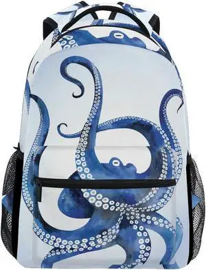 ALAZA Blue Marine Kraken Octopus Large Backpack for Kids Boys Girls Student Laptop iPad Tablet Travel School Bag w/Multiple Pockets for Men Women College