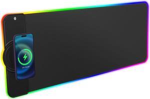 Charging RGB Gaming Mouse Pad - Wireless 15W Mousepad LED Extra Large Mouse Mat 80 * 30cm, 10 Light Modes Gaming Room Accessories, Computer Keyboard Mat Fast Charging Desk Mat for Gaming, Black