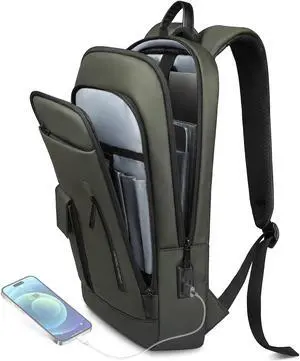 Mens Backpack Slim Business Backpack with USB Charging Port Lightweight Computer Backpacks for 16 Inch Laptop Bag Water-Resistant Anti-Theft Daypack for Daily Office Work College Travel-Green