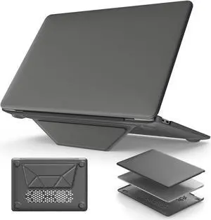HXCASEAC Case Compatible with MacBook Air 13 inch Case 2020 2018 with Foldable Stand, Anti-Scratching Protective Hard Shell Cover for A2337, A2179, A1932 PU Leather, Gray