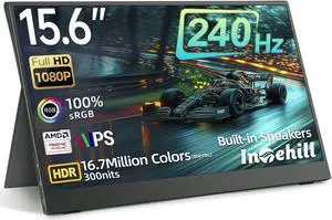 Intehill 240Hz Portable Monitor, A+ Grade Fast IPS LCD 15.6 Portable Gaming Monitor, AMD FreeSync, 2ms Response, FHD 1080p sRGB 100% HDR Monitor Portable, Aluminum Body, Dual USB-C and Mini HDMI.