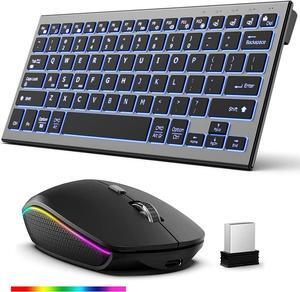 Wireless Keyboard Mouse Combo 7 Color Backlit Wireless Keyboard and Mouse Multi-Device 2.4G USB Rechargeable Dual Mode Keyboard (Black)
