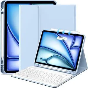 JKSML Keyboard Case for iPad Air M3 2025 6th Generation 11 inch M2 2024/iPad Air 10.9 inch 5th Gen 2022/4th Gen 2020, Detachable Wireless Bluetooth Keyboard Case with Pencil Holder, Blue