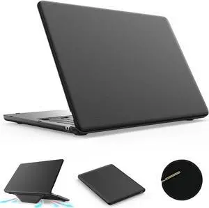KAIJIAbox Case for MacBook Air 13.6 Inch M3 A3113 M2 A2681 2025 2024 2022,Foldable Stand&Mouse Pad&Bag&Anti-Slip Plastic+PU Leather 2-in-1 Hard Shell Protective Cover for MacBook Air 13.6 Inch(Black)