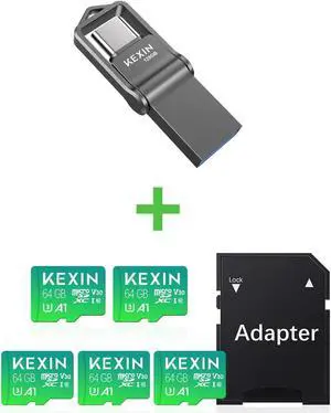 KEXIN 64GB Micro SD Card 5 Pack Memory Card + KEXIN 128GB USB C Flash Drive USB 3.0