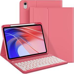 kenke for iPad 10th Generation case with Keyboard (10.9 Inch, 2022) - 7 Colors Backlit Folio Detachable Wireless Bluetooth Keyboard, Flip Case with Pencil Holder for iPad 10th Gen, Watermelon Red