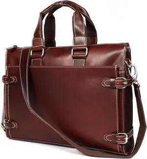 Leder Luxus Leather Laptop Briefcase for Men - Classic Brown, 3 Zipper Pockets, 2 Spacious Compartments, Fits 15-inch Laptop (15 x 12 x 4 inches)