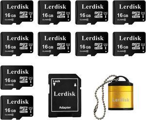 Lerdisk Factory Wholesale Micro SD Card 16GB U1 Pack of 10 in Bulk Micro SDHC with SD Adapter Produced by Authorized Licencee(16GB)