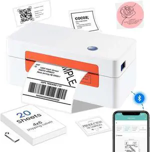 LFPERT Bluetooth Thermal Label Printer - 4x6 Small Business Label Printer for Shipping Packages,Compatible with ,Ebay, Shopify,Support Android/iPhone/Windows(White-Orange)