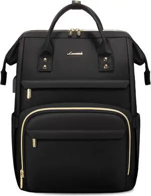 LOVEVOOK Laptop Backpack for Women,18 Inch Professional Womens Travel Backpack Purse Computer Laptop Bag Nurse Teacher Backpack,Waterproof College Work Bags Carry on Back Pack with USB Port,Black
