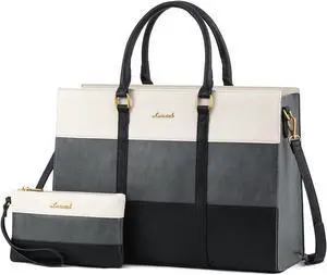 LOVEVOOK Laptop Bag for Women, 15.6 Inch Laptop Tote Bag, Vintage Leather Work Bags for Women, Waterproof Computer bag with Clutch Purse, Large Capacity Briefcase, Business Office Bag