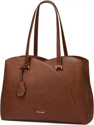 LOVEVOOK Work Tote Bag for Women, Vintage Leather Laptop Bag Teacher Tote Bag, Professional 15.6 Inch Computer Bag, Large Tote Purse Handbag With Laptop Compartment, Dark Brown