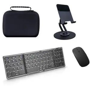 MUXQMOR Folding Bluetooth Keyboard and Mouse,360deg Rotatable Metal Desk Stand with Bag,Portable Keyboard with Number for Business and Travel for Samsung Galaxy Z Fold 4 5 6,Tablets,Laptop(Gray)