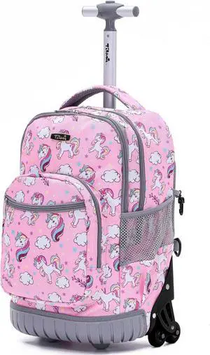NEW TILAMI Unicorn Rolling Backpack for Kids, 18 Inches Adjustable Laptop Backpack with Wheels for Girls to School Travel Camping Boys Rolling Backpack
