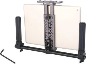 NICEYRIG Tablet Tripod Mount Handheld Video Holder Kit for iPad Mini 7.9/ Air 10.5 10.9/ Pro 11 12.9, Galaxy Tab S8/S7/S6 with 15mm Rod Handle Set, 12'' 15mm Rod and Rail Block [Aluminum Alloy] - 511