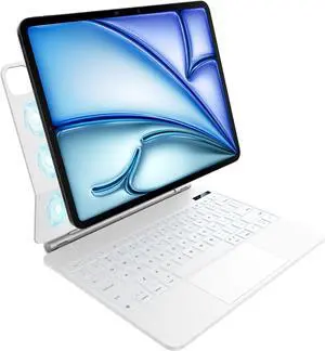 nimin Keyboard Case for 2024 iPad Air 13 and iPad Pro 12.9 6th, 5th, 4th, 3rd Gen,Magic Keyboard for iPad Pro 12.9, Trackpad,Magnetic Attach,7-Color Backlight, Auto Sleep/Wake,Snow White