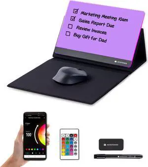 Note Tower LED Mousepad Whiteboard | Dry Erase Glass Board for Desk | Ambience Color Changing White Board | Write Notes & to-Do Lists, Remote & App Controlled, for Office, Home, School (Electric)
