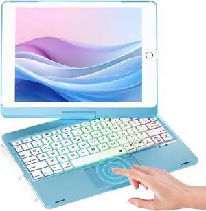 NOKBABO iPad 9th Generation Case with Keyboard 360deg Rotatable Touchpad and 7 Color Backlight & Pencil Holder for iPad 9th/8th/7th Gen 10.2 inch & iPad Air 3rd Gen/iPad Pro 10.5 inch - Bright Blue