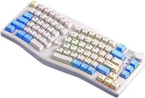 Odpaltoy A75 Alice-Layout Mechanical Keyboard with Rocker and Knob,Hot Swappable Triple Mode Gaming Keyboard with Cute Cat Keycaps for Win/Mac,Gasket,RGB Backlight,4000mAh Battery (Moonlight White)