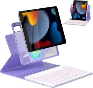 OPAKIT Magnetic Keyboard Case for iPad 9th/8th/7th Generation 10.2 inch, iPad Pro 10.5-inch Air 3rd Case with Pencil Holder, 7 Color Backlight BT Keyboard (2021/2020/2019/2017), Purple