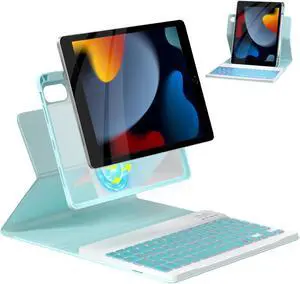 OPAKIT Magnetic Keyboard Case for iPad 9th/8th/7th Generation 10.2 inch, iPad Pro 10.5-inch Air 3rd Case with Pencil Holder, 7 Color Backlight BT Keyboard (2021/2020/2019/2017), Blue