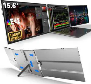 Oiiwak 15.6'' Triple Portable Monitor for 13.3-16" Laptop, FHD 1080P Ultra-Thin Aerospace Alloy Tri/Dual Screen Monitor Extender with HDMI & USB-C Ports, Compatible with Mac & Wins - OK15
