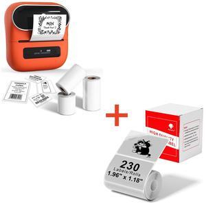Phomemo M220 Label Maker Orange & 1 Roll Transparent Thermal Label 1.96"x1.18"(50x30mm), Upgrade 3 Inch Barcode Portable Printer, for Office & Small Business, Compatible with Phones&PC