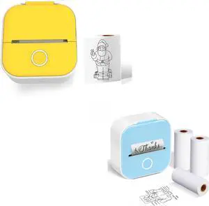 Ponek T02 Yellow Mini Pocket Sticker Printer (1 Printer + 1 Roll Paper) and T02 Blue Mini Pocket Sticker Printer (1 Printer + 3 Roll Paper)