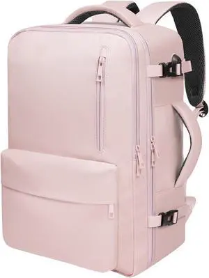 prezon 35L Travel Backpack | 180° All-Open Design | Multi-Pockets | Airline Approved Carry on|15.6 inch Laptop Compartment |USB Port |Perfect for Travel Business College Bookbags |Men Women,Pink