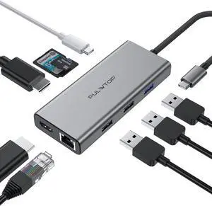 PULWTOP USB C Docking Station to Dual HDMI Adapter, 9 in 1 USB C Hub Dual HDMI Monitors USB C Adapter with Dual HDMI, 3 USB 3.0, Ethernet, PD Compatible for Dell XPS 13/15, Lenovo Yoga, etc