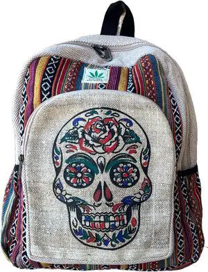 Gurkha Handmade Hemp Backpack 13 IN Large Unique Himalayan Hemp Backpack Hippie, Festival, Hiking, Tablet & Laptop Backpack - Handmade In Mt. Everest Country Nepal